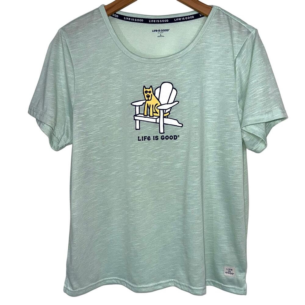 Life Is Good Sleep Green Dog in Adirondack Chair Short Sleeve Shirt Size Large